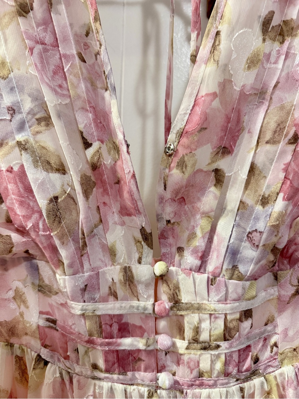Storia Pink Floral Tiered Maxi Dress with Deep V - Picture 5 of 9